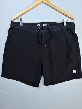 Vuori Black Men's Athletic Drawstring Shorts with Subtle Logo